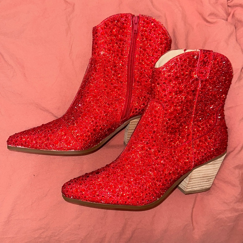 Betsy Johnson Red Rhinestone Western Boots